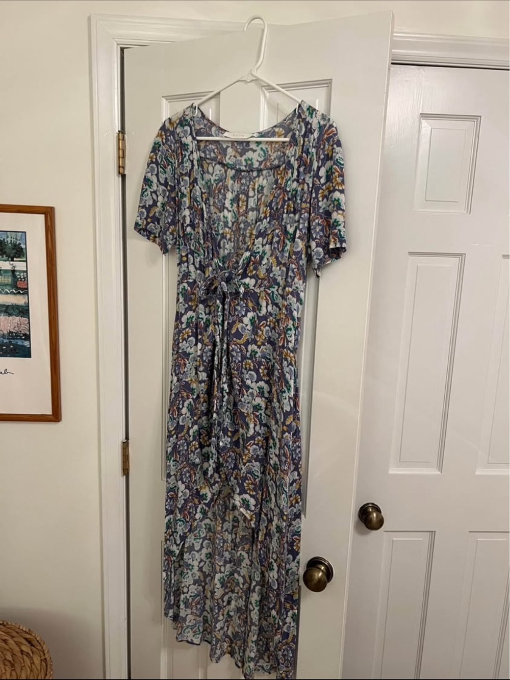 Astr Floral Tie-Waist Maxi Dress in Navy, Teal & Mustard